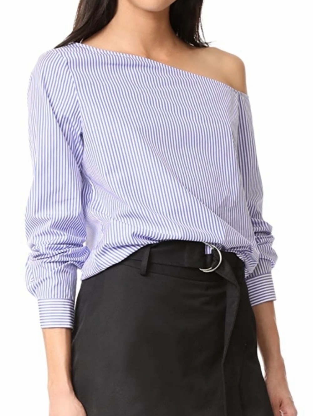 Theory Blue and White Ulrika Dalton Striped Off-Shoulder Blouse
